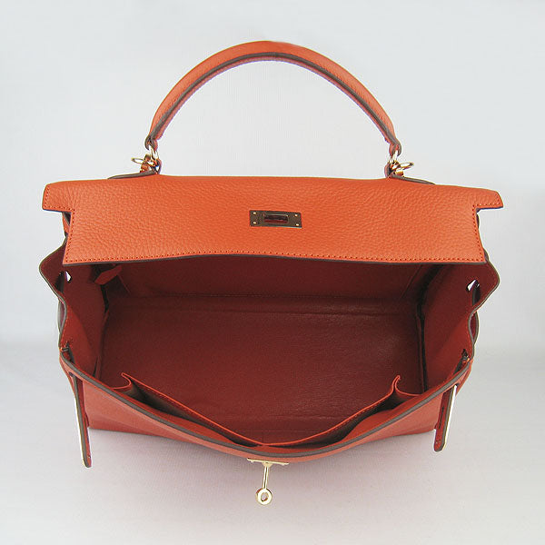 Luxury Hermes Kelly 35cm Togo Leather Handbag Orange/Golden