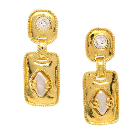 Chanel Artificial Pearl Dangle Earrings Clip-On Gold 94P