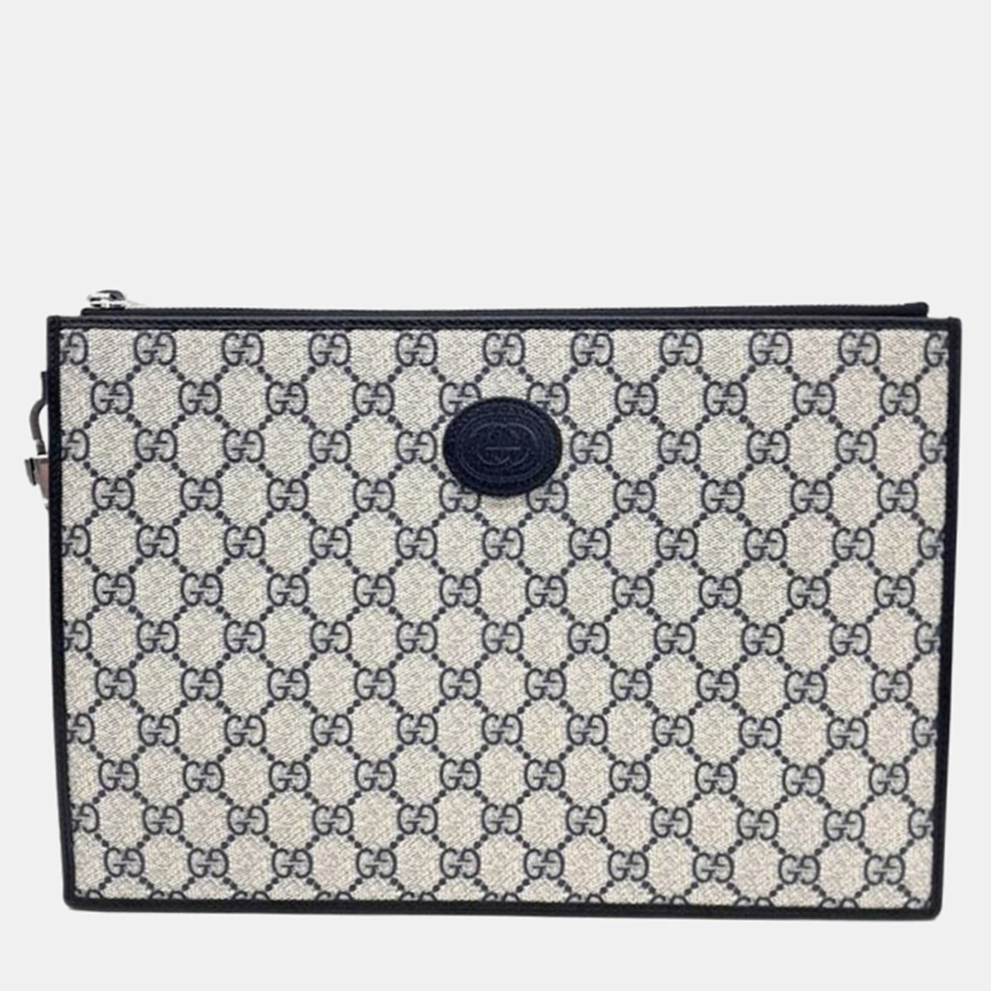 Luxury Gucci Trending 2025 Beige/Navy Blue GG Canvas Interlocking Clutch Bag