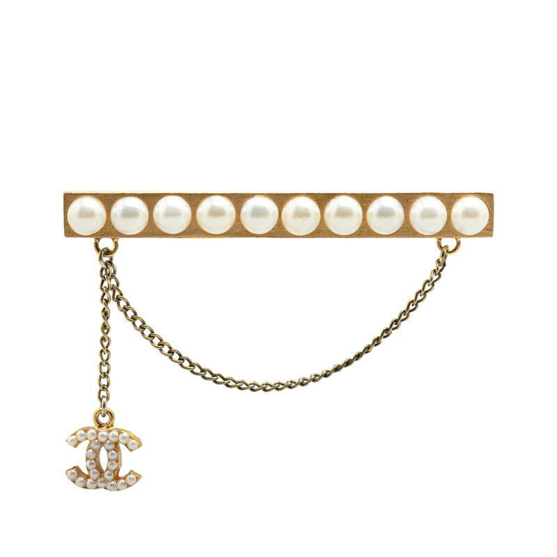 Chanel Vintage Coco Mark Pearl Brooch Gold
