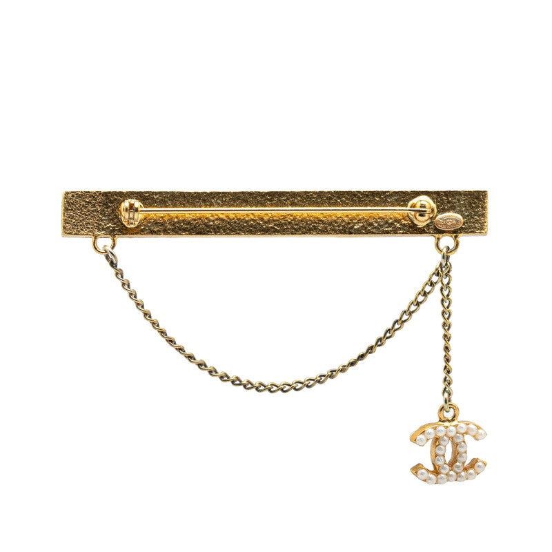 Chanel Vintage Coco Mark Pearl Brooch Gold