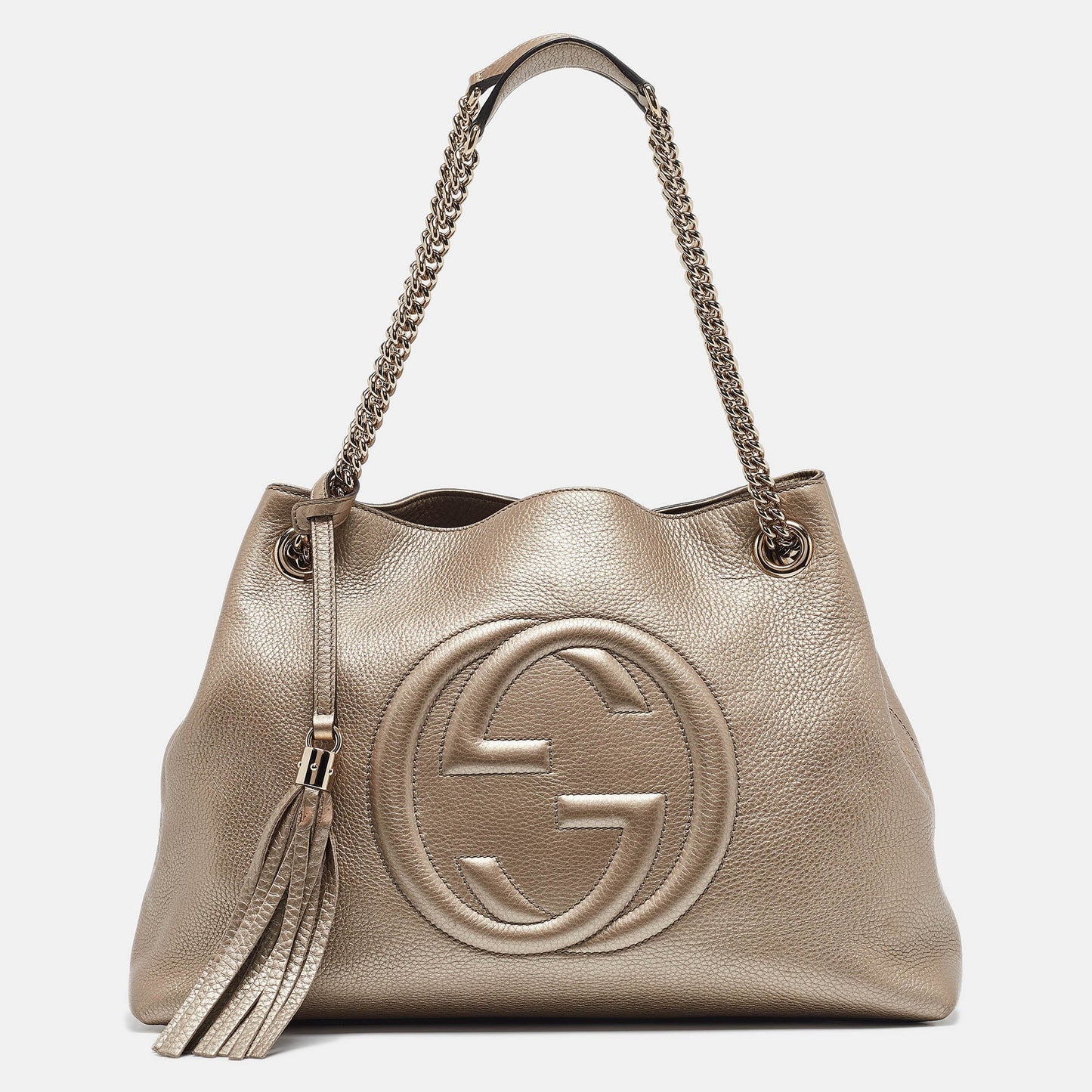 Luxury Gucci Trending 2025 Gold Leather Medium Soho Shoulder Bag