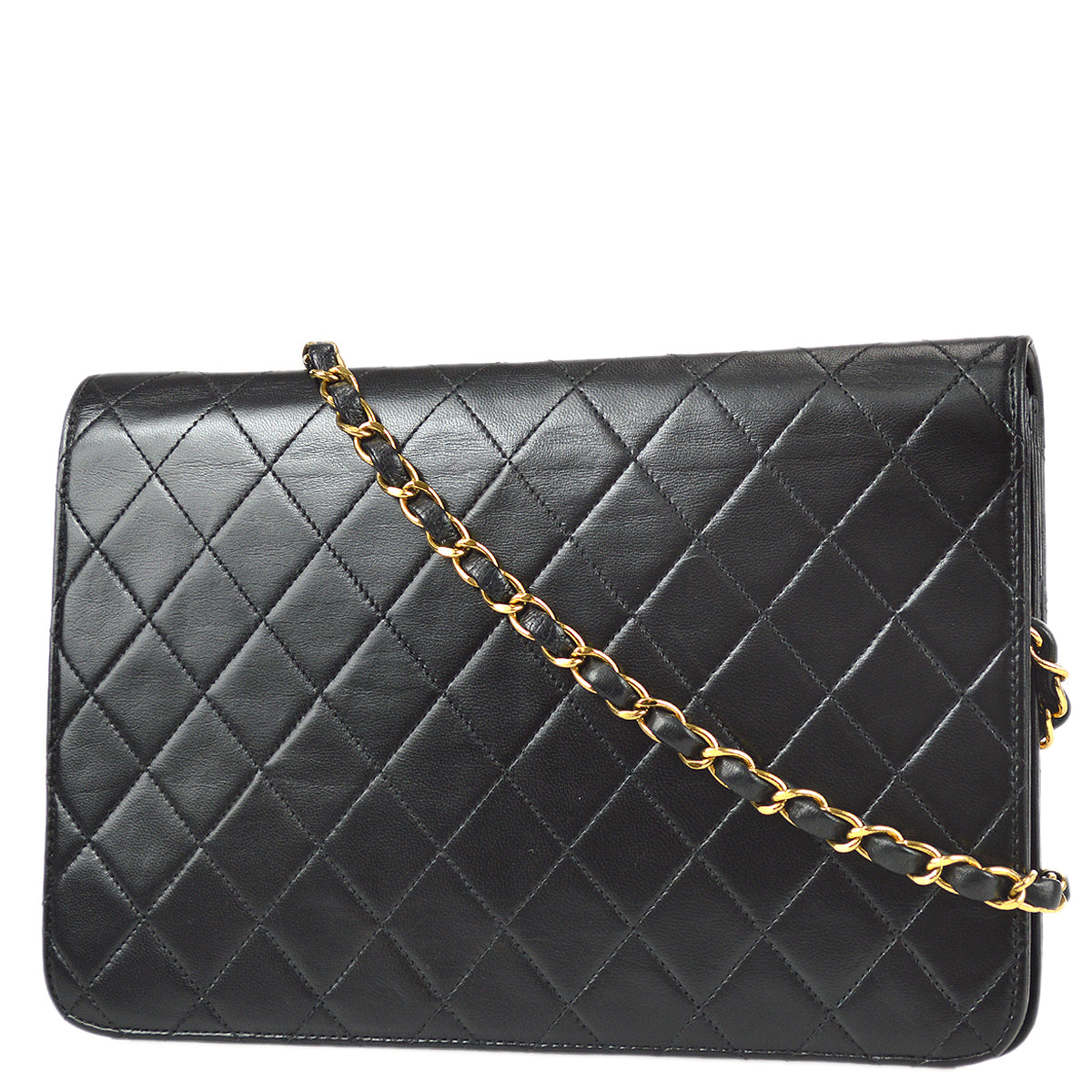 Luxury Chanel 1997-1999 Black Lambskin Medium Pushlock Half Flap