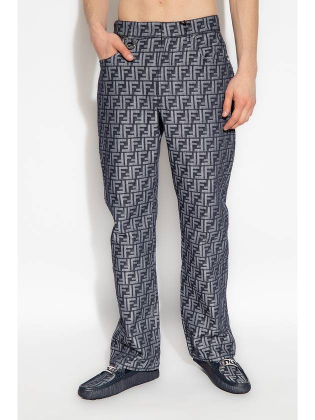 Luxury Fendi FF Detailed Straight Jeans Blue
