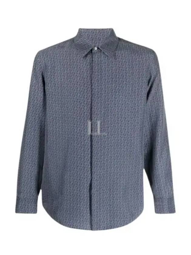 Luxury Fendi Men's Silk Long Sleeve Shirt Blue