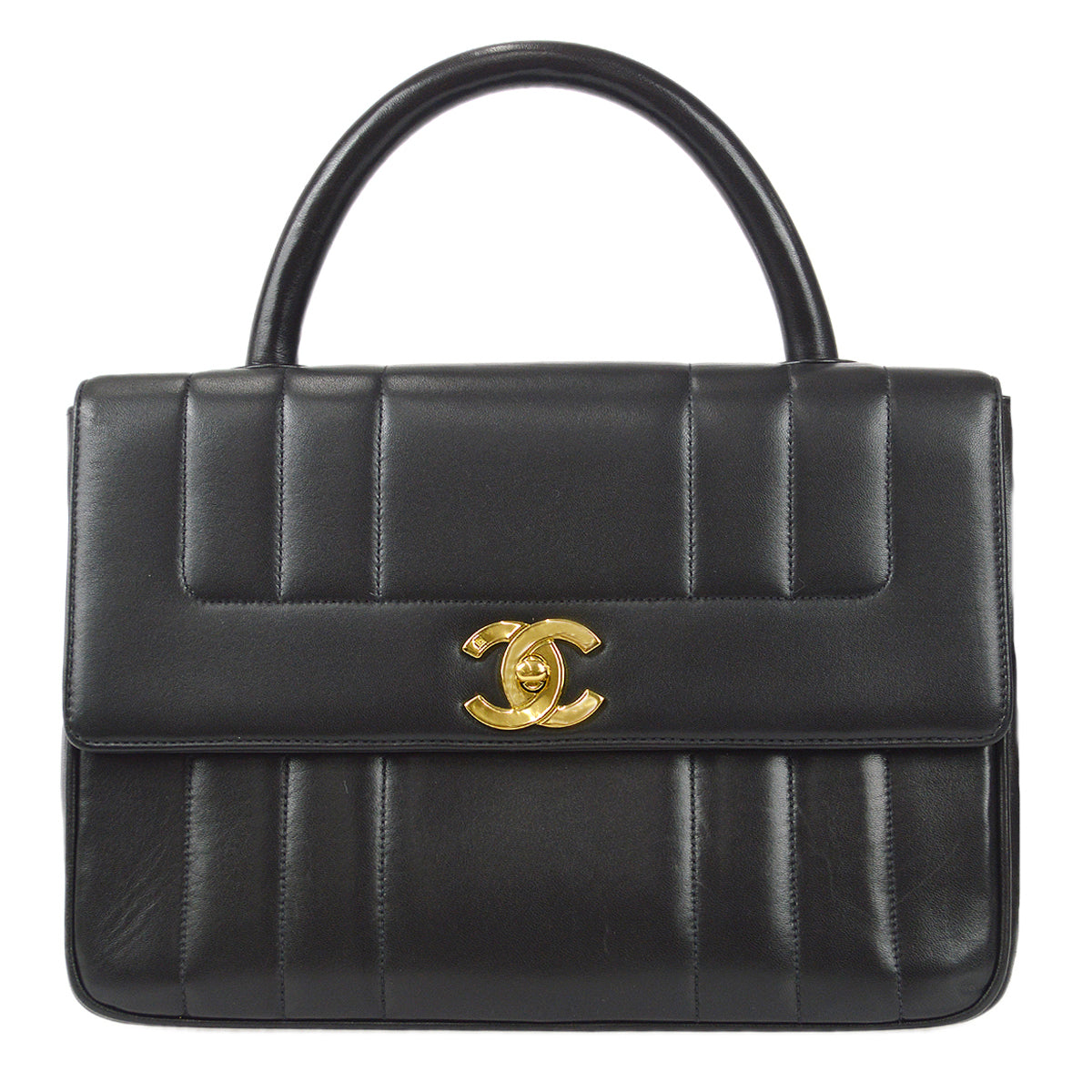 Luxury Chanel 1994-1996 Vertical Stith Top Handle Bag Black Lambskin