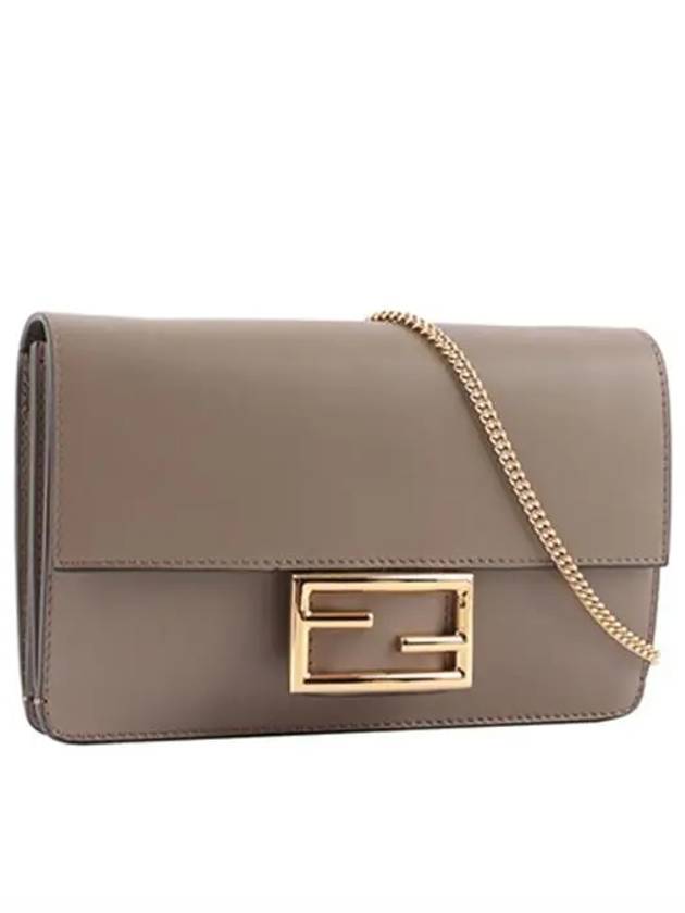 Luxury Fendi FF Buckle Flat Baguette Small Cross Bag Grey