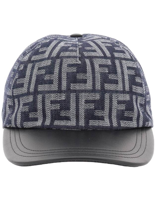 Luxury Fendi FF Jacquard Denim Ball Cap Dark Blue