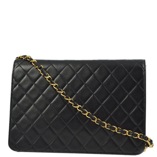 Chanel 1997-1999 Lambskin Pushlock Medium Half Flap Shoulder Bag