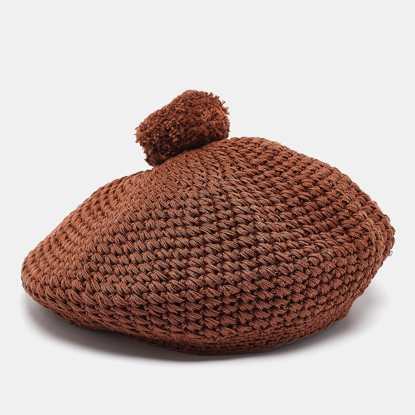 Luxury Gucci Trending 2025 Brown Crochet Knit Pom-Pom Beret Cap M