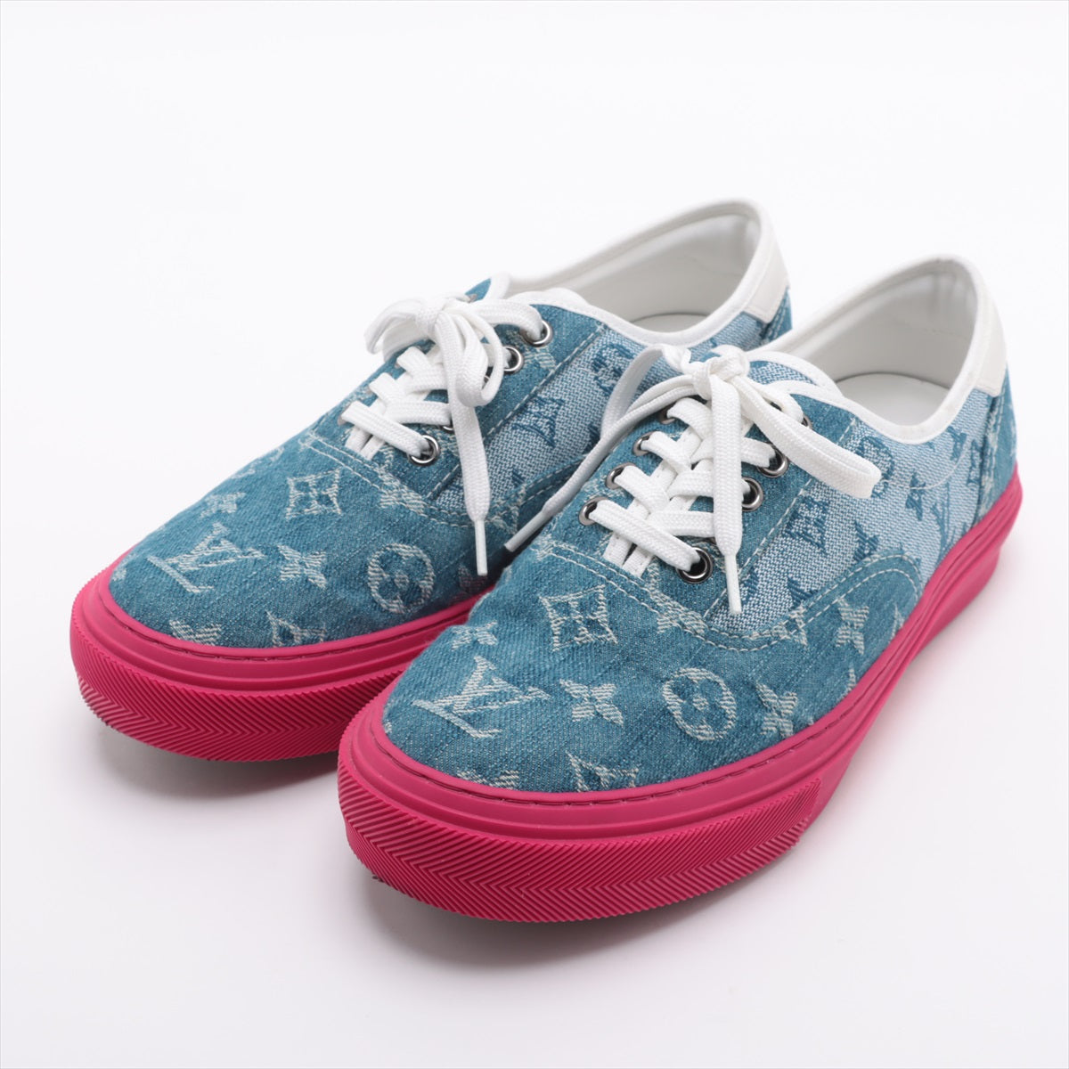Louis Vuitton Trocadero Line 18 Years Denim X Leather Trainers 5 Men Blue X Pink MS0148 Monogram