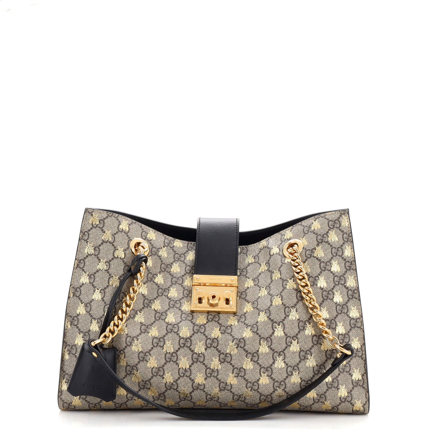 Luxury Gucci Trending 2025 Padlock Chain Tote Printed GG Coated Canvas Medium