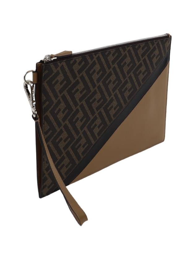 Luxury Fendi Men's Diagonal Flat Pouch Clutch Bag Brown