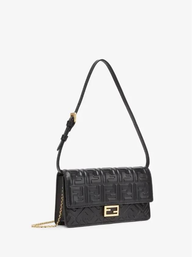 Luxury Fendi FF Baguette Nappa Leather Long Wallet Black