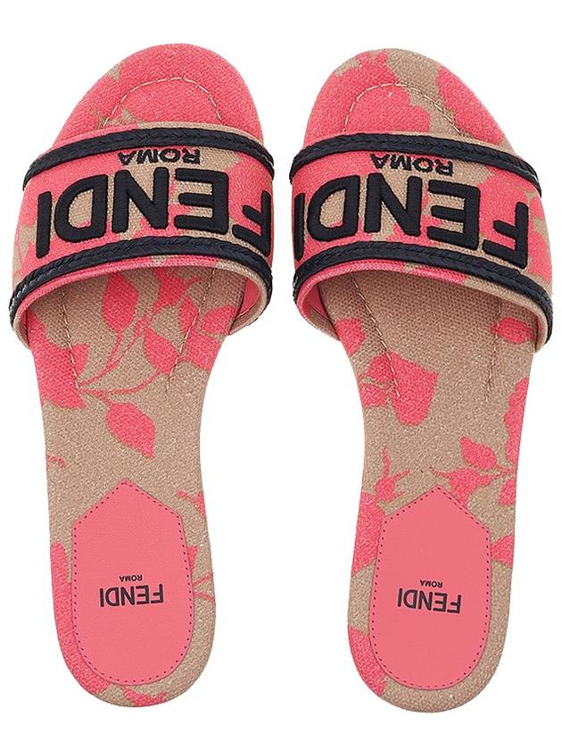 Luxury Fendi Rose Print Embroidered Logo Canvas Slide Slippers Pink