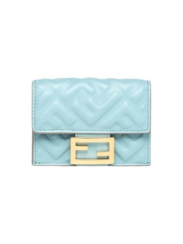 Luxury Fendi Baguette Micro Tri-fold Nappa Leather Half Wallet Light Blue