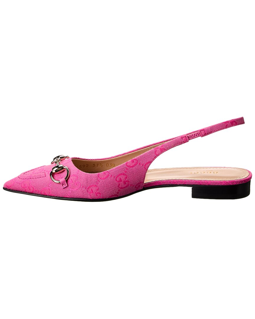 Gucci Horsebit GG Canvas Slingback Ballerina Flat