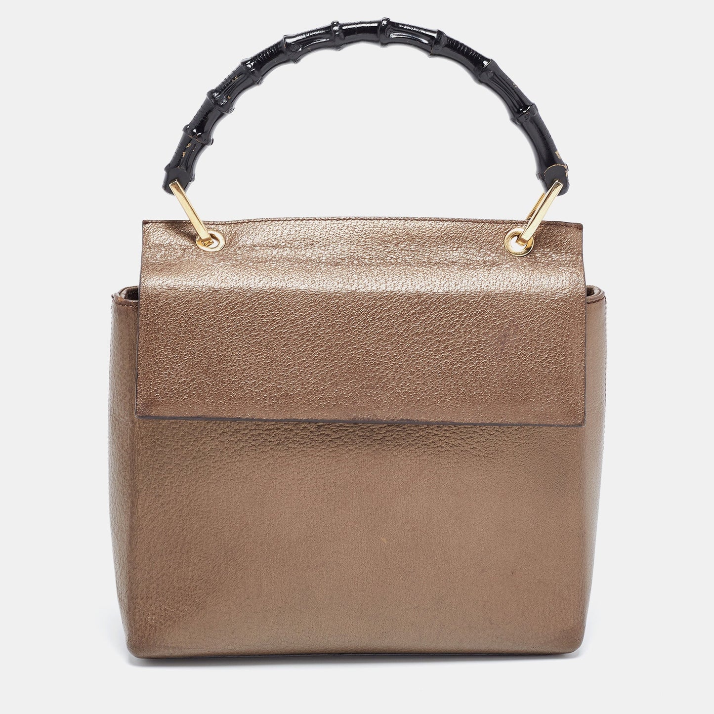 Luxury Gucci Trending 2025 Bronze Leather Bamboo Flap Top Handle Bag