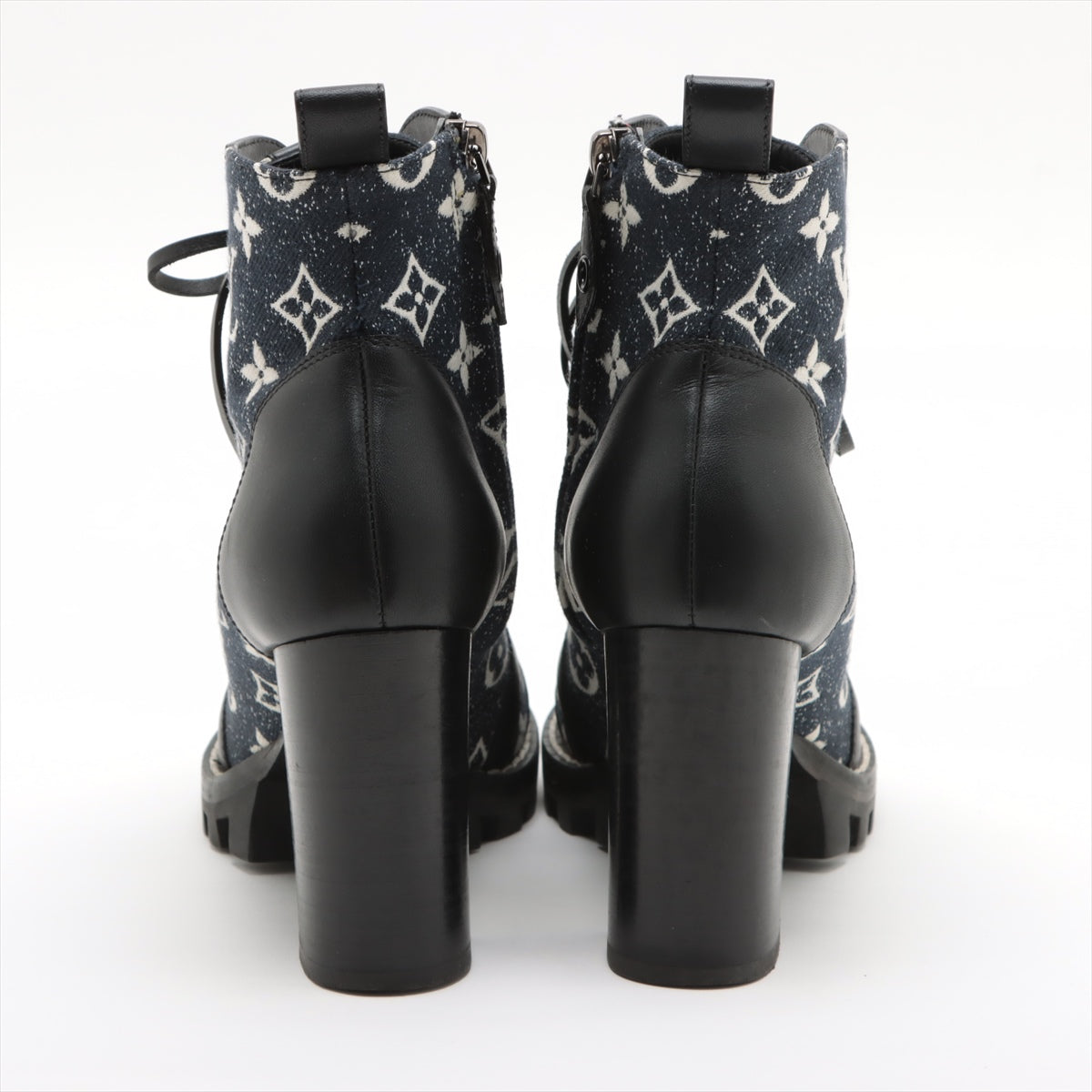 Louis Vuitton 21  Canvas x Leather Short Boots 36  Black x Navy MA1201 Monogram Lining Tree