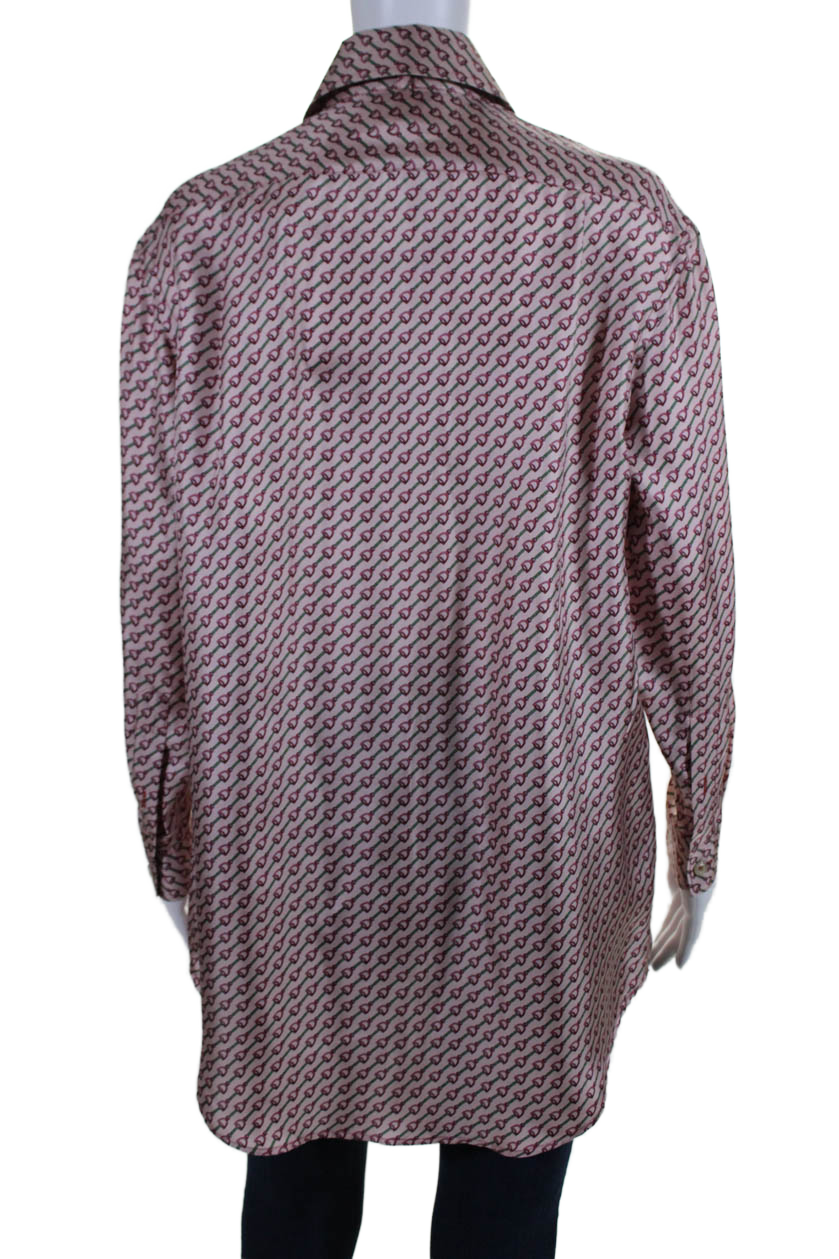 Gucci Womens Silk Striped Abstract Collared Buttoned Blouse Pink