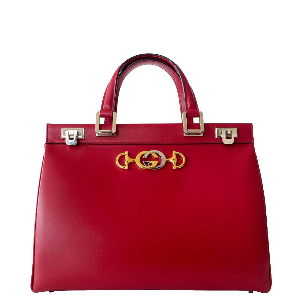 Luxury Gucci Trending 2025 Red Leather Zumi Medium Top Handle Bag