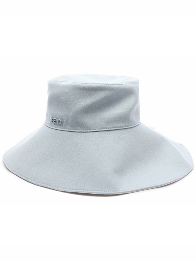 Luxury Fendi Logo Plaque Cloche Bucket Hat Light Blue