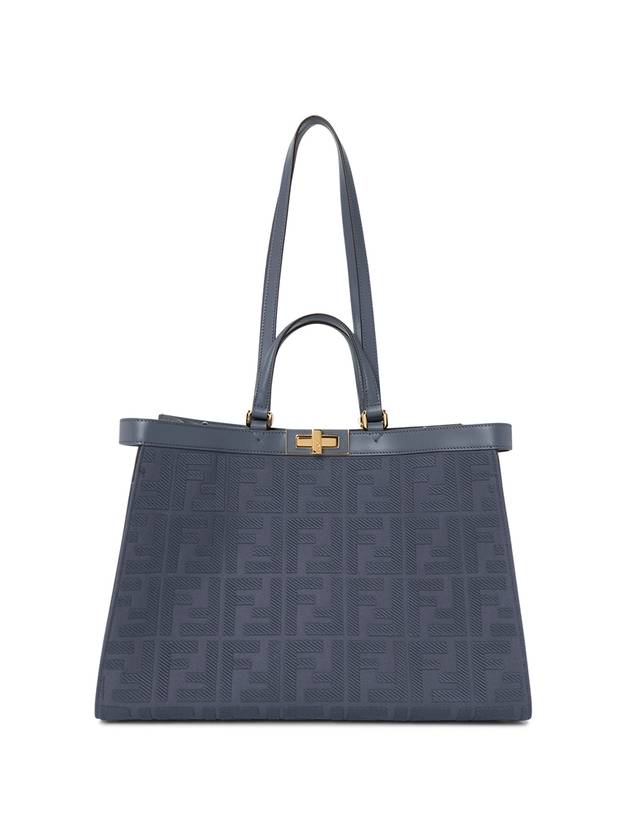 Luxury Fendi Logo Pattern Medium Canvas Tote Bag Blue