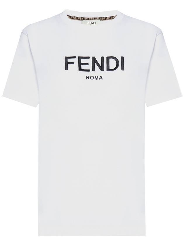 Luxury Fendi Embroided Logo Cotton Short Sleeve T-Shirt White