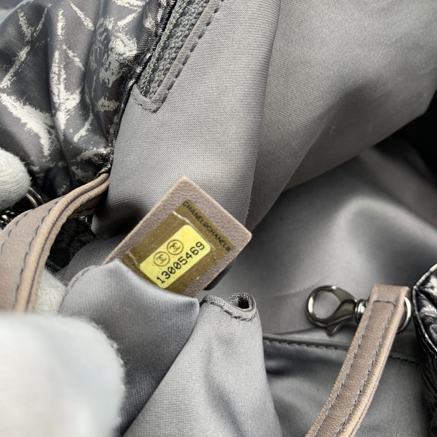 CHANEL Rock In Moscow Grey Abstract Print Nylon Accordion Flap Bag