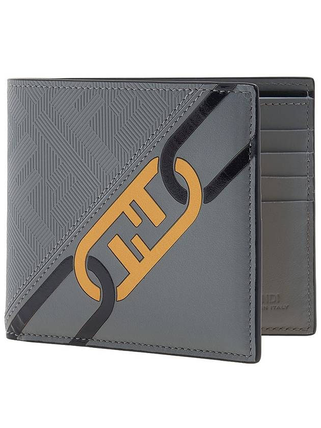 Luxury Fendi O'Lock Chain Print Half Wallet Gray