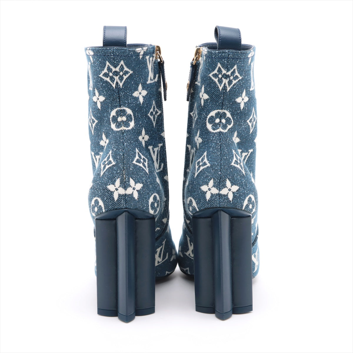 Louis Vuitton 21 year Denim x Leather Boots 37  Blue NL1201 Monogram