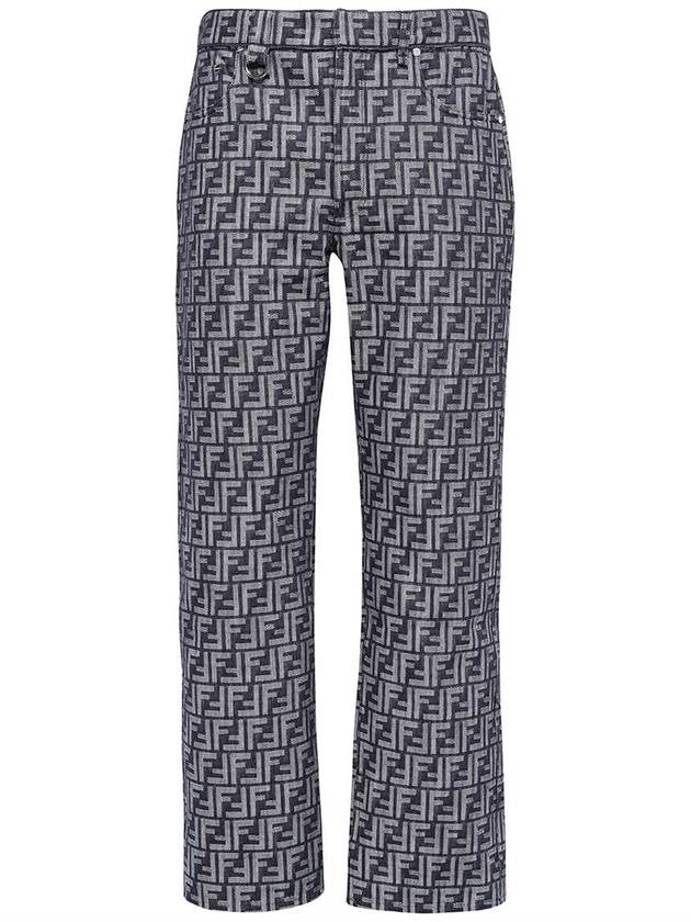 Luxury Fendi FF Detailed Straight Jeans Blue