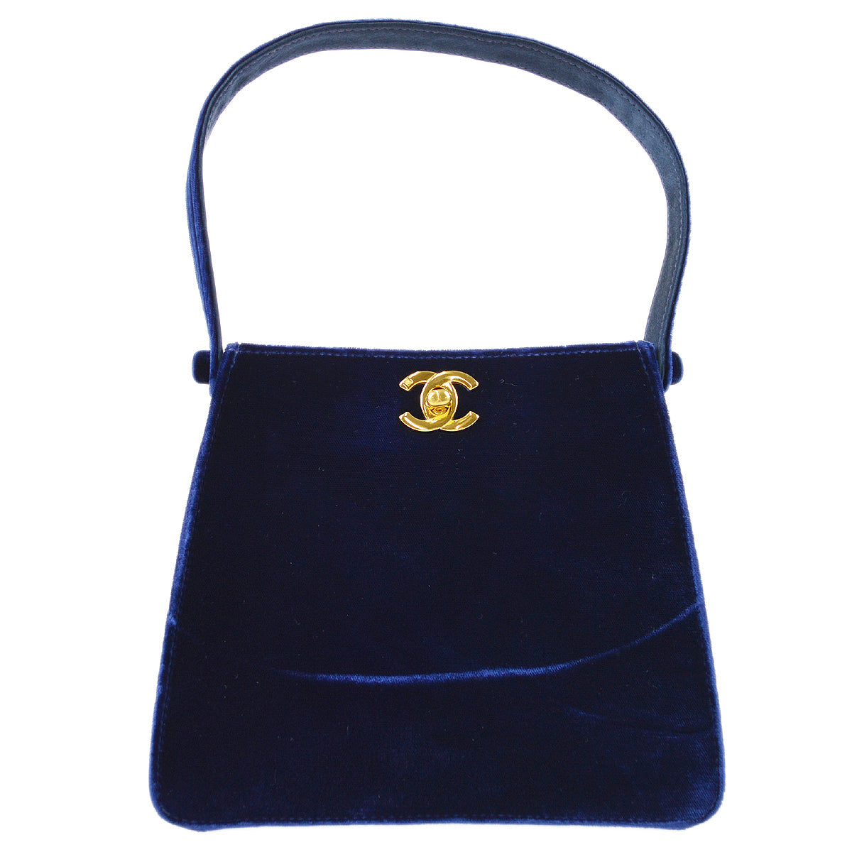 Luxury Chanel * 1997-1999 Double Sided Turnlock Handbag Mini Blue Velvet