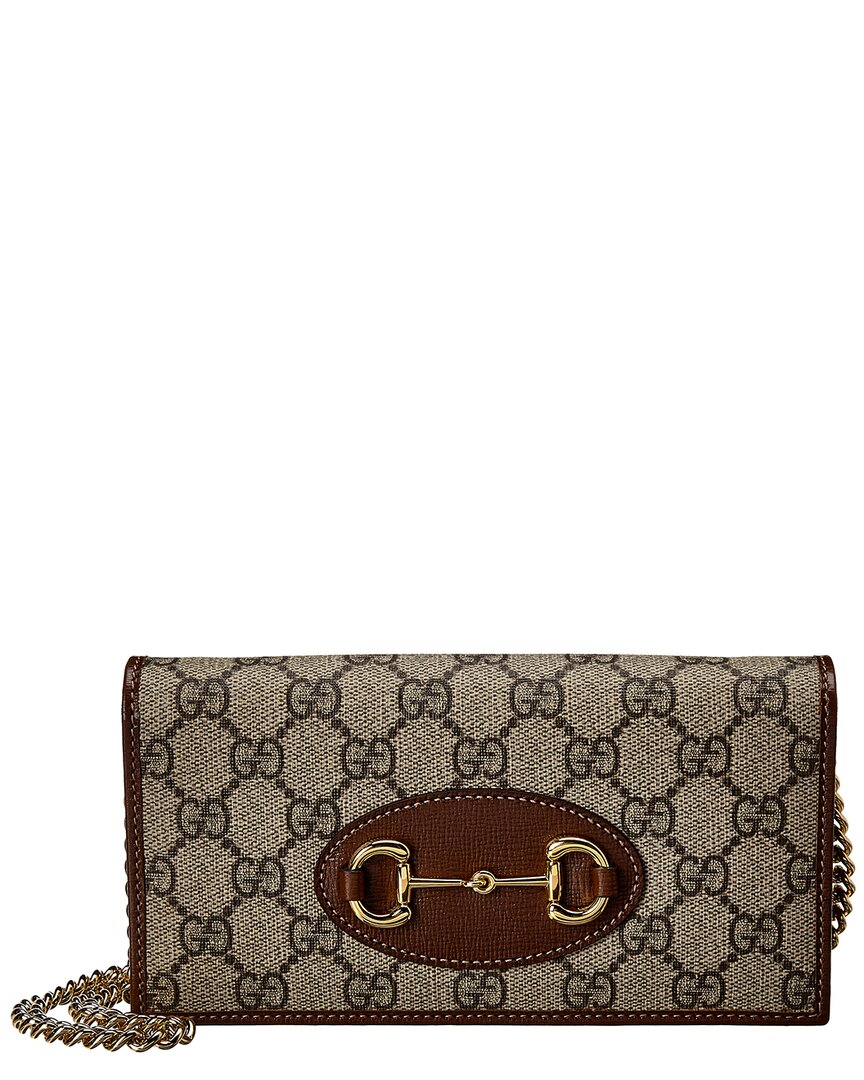 Luxury Gucci Trending 2025 Horsebit 1955 GG Supreme Canvas & Leather Wallet On Chain, Brown