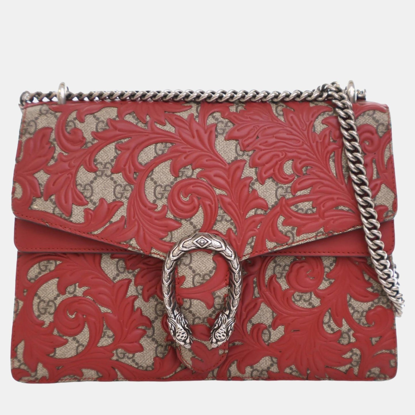 Luxury Gucci Trending 2025 Red Medium GG Supreme Arabesque Dionysus Shoulder Bag