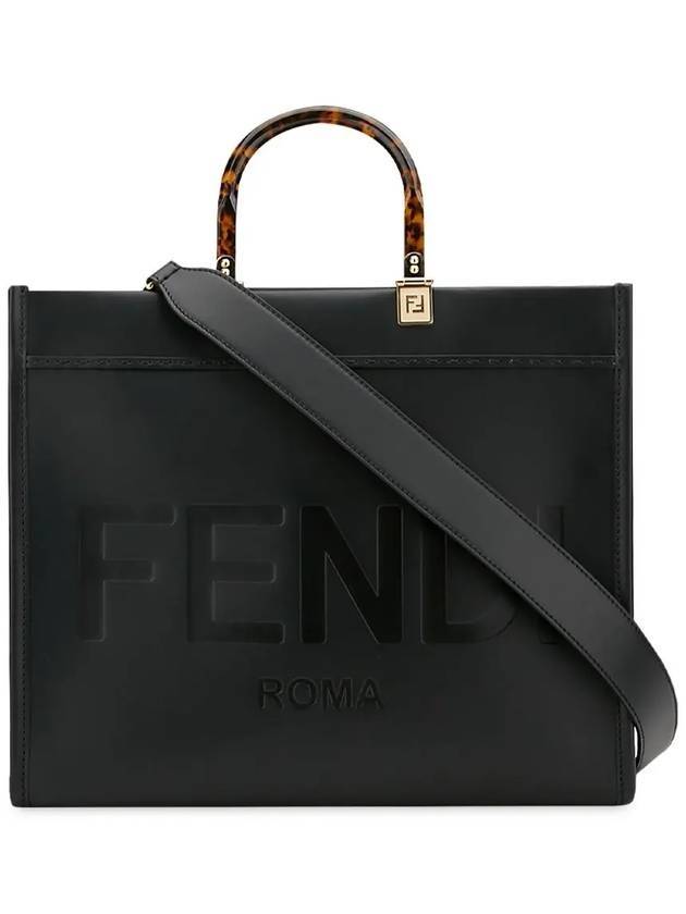Luxury Fendi Sunshine Logo Medium Tote Bag Black
