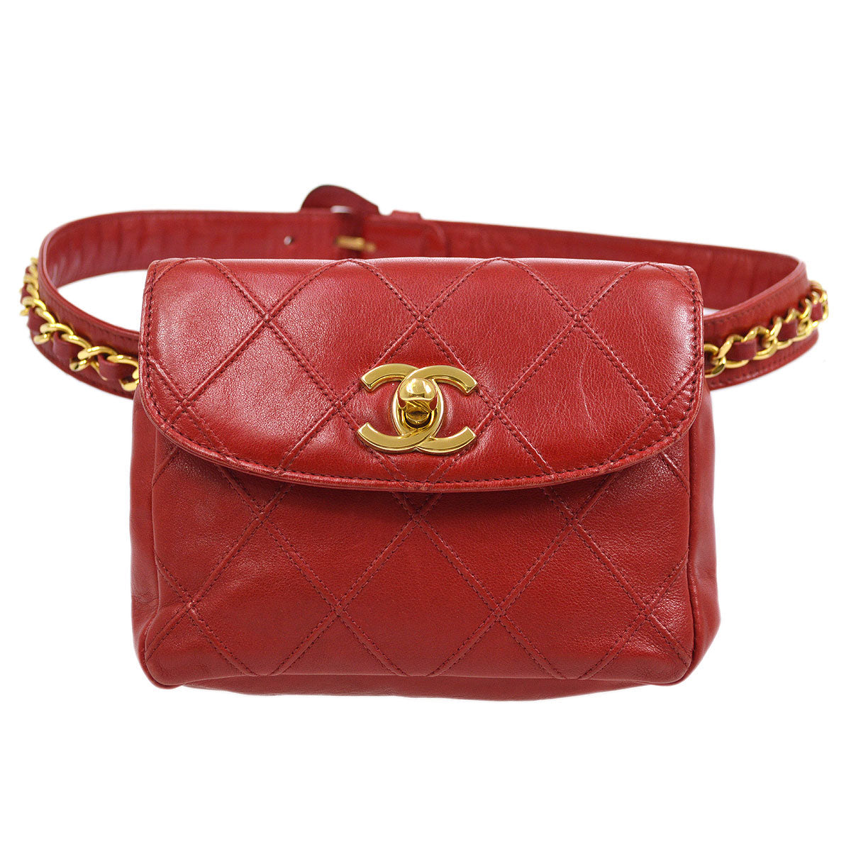 Luxury Chanel 1980s Cosmoline Belt Bag Red Lambskin #70