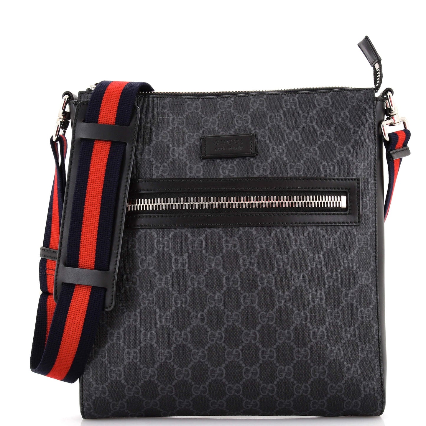 Luxury Gucci Trending 2025 Web Strap Front Zip Messenger Bag GG Coated Canvas Medium