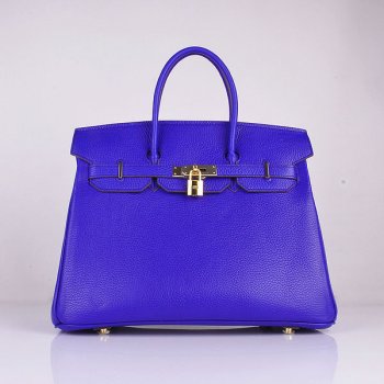 Luxury Hermes Birkin 35cm Togo Leather Handbags Electric Blue Golden