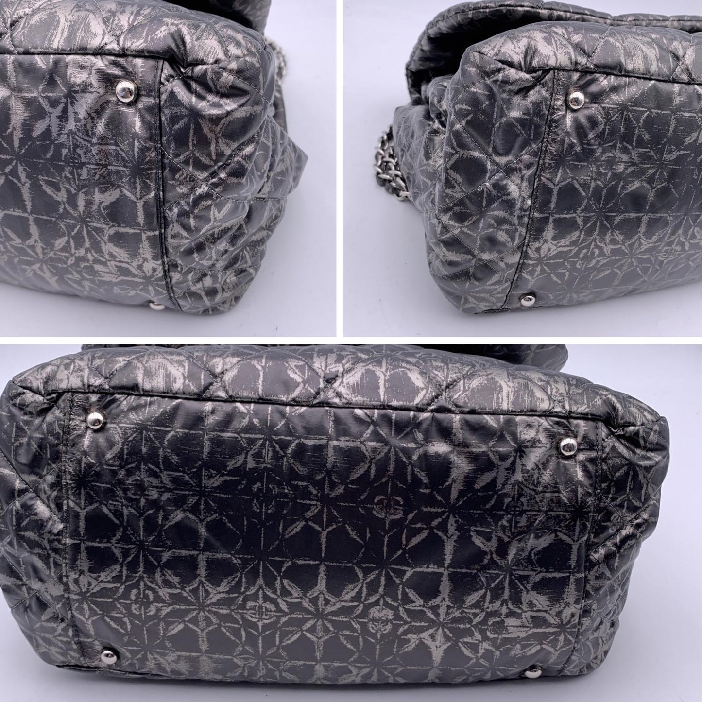 CHANEL Rock In Moscow Grey Abstract Print Nylon Accordion Flap Bag