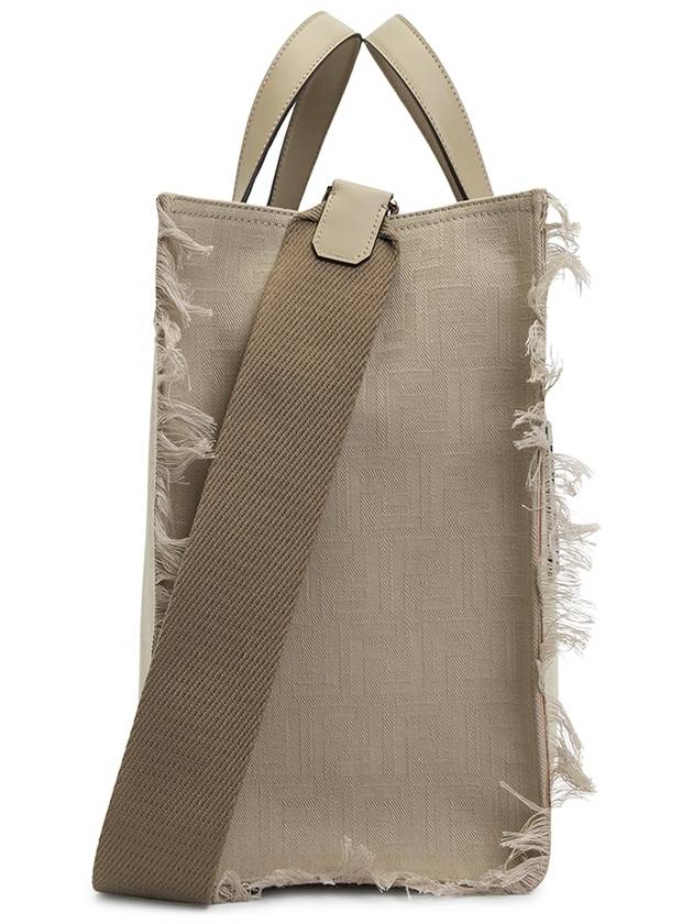 Luxury Fendi FF Fabric Tote Bag with Fringes Beige