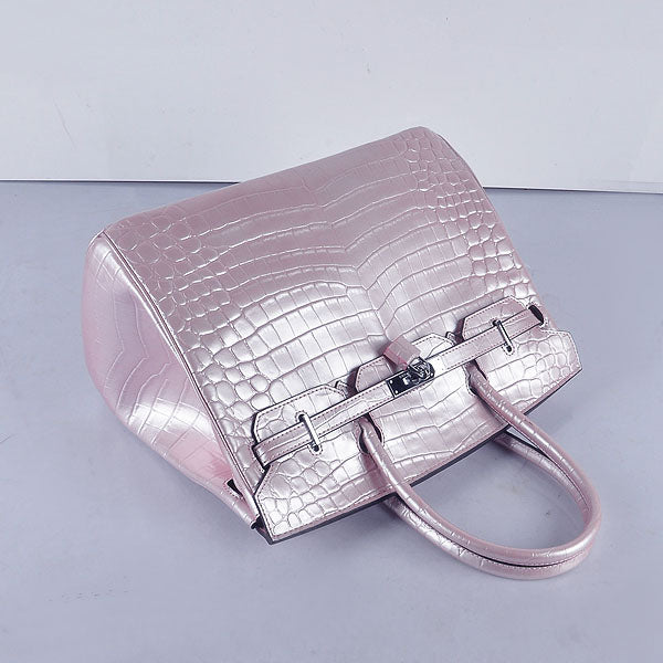 Luxury Hermes Birkin 35cm 6089 New Crocodile Vein Handbags Pink Silver