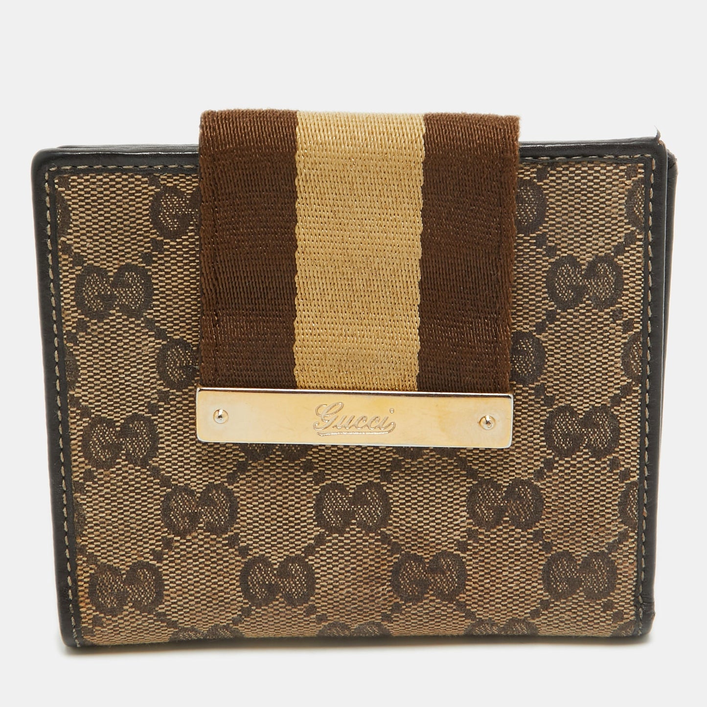 Luxury Gucci Trending 2025 Beige/Brown GG Supreme Canvas Web Flap French Wallet