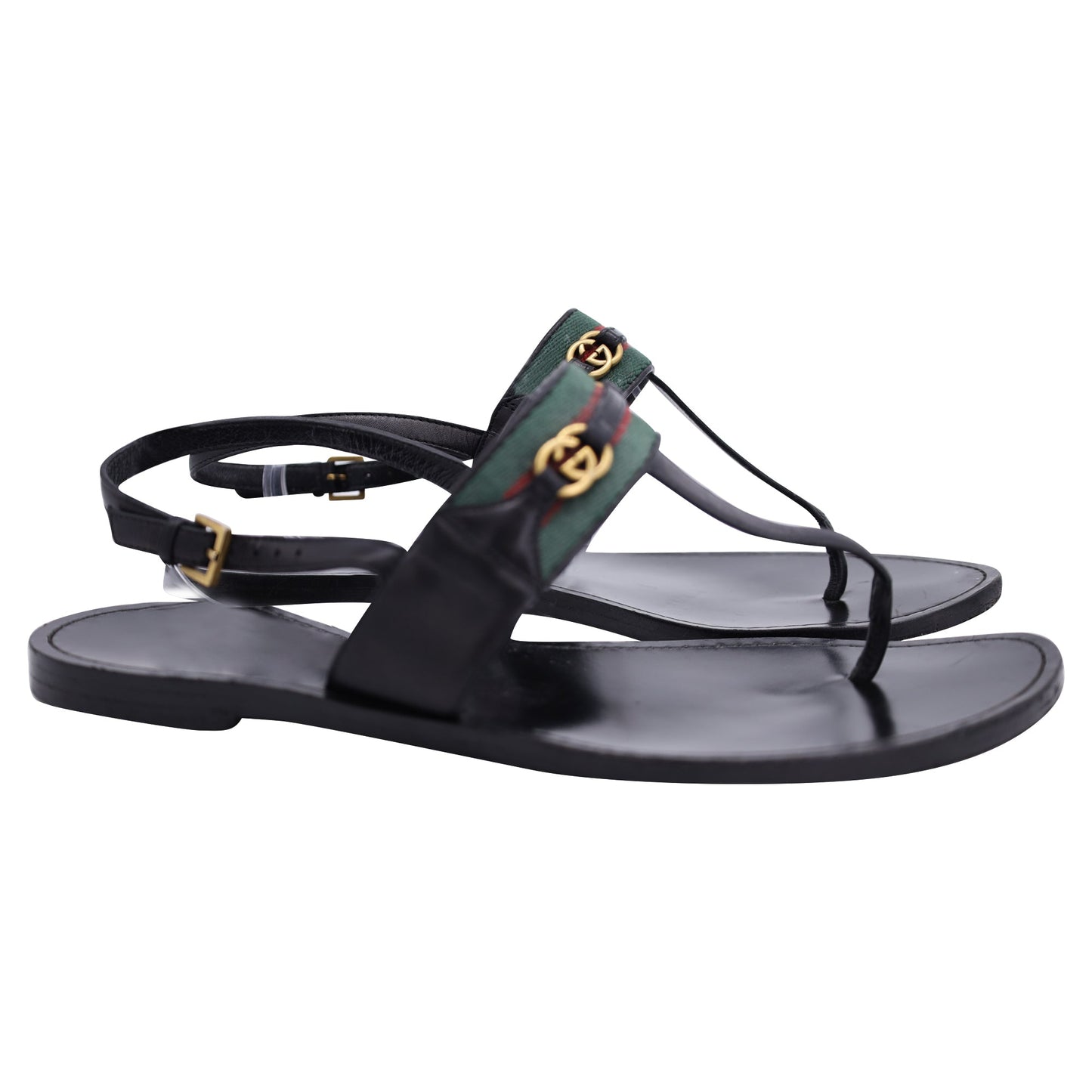 Gucci Interlocking G Web Sandals in Black Leather