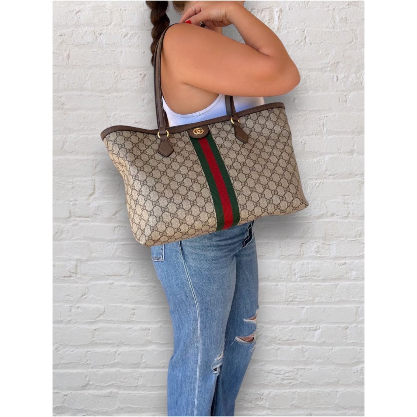 Luxury Gucci GG Supreme Medium Ophidia Tote