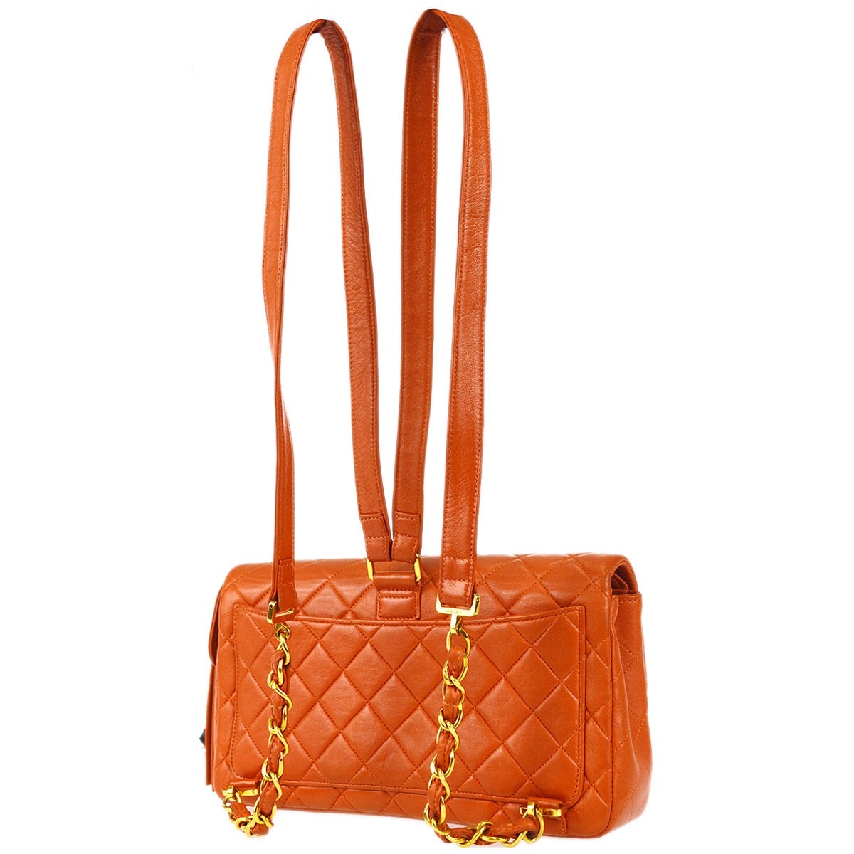 Luxury Chanel 1996-1997 Classic Flap Chain Backpack Orange Lambskin