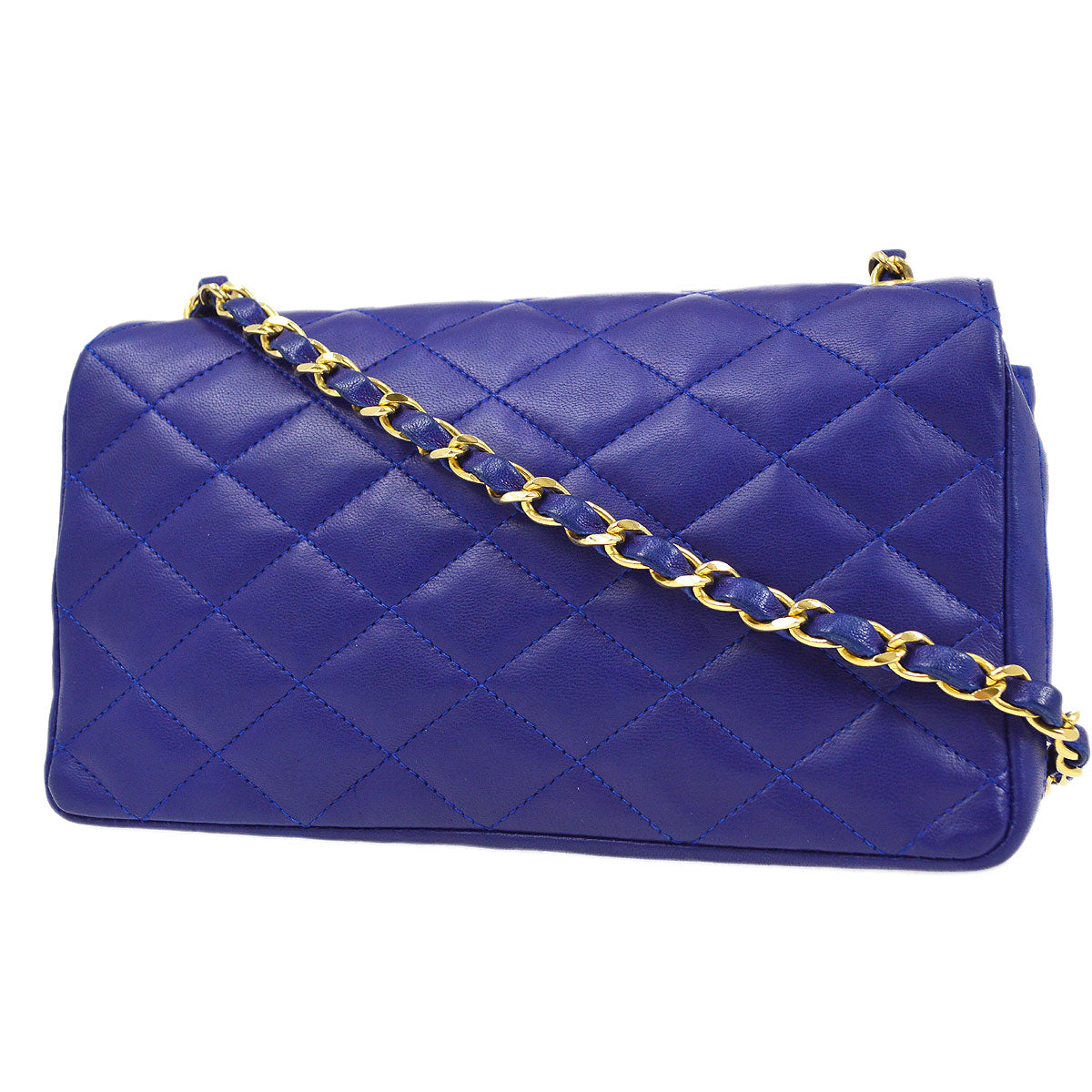 Luxury Chanel 1989-1991 Blue Lambskin Pointed Flap Mini