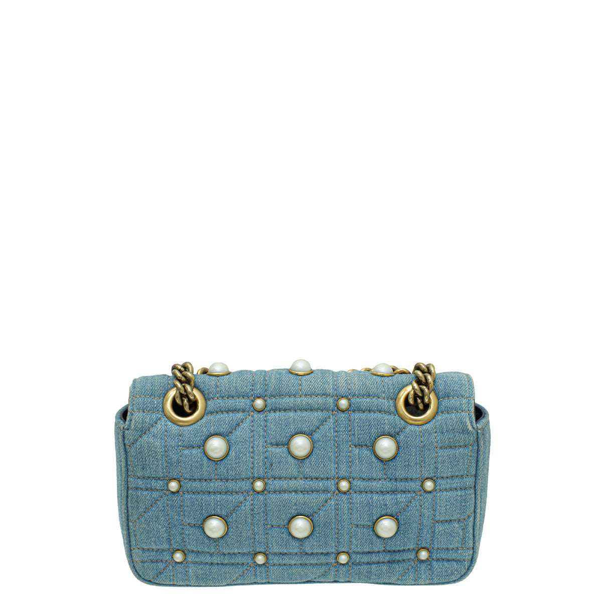 Gucci Gg Denim Marmont Pearl Mini Shoulder Bag