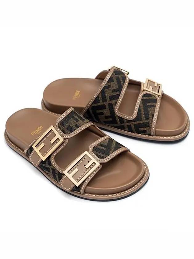 Luxury Fendi Feel Fabric Slippers Brown