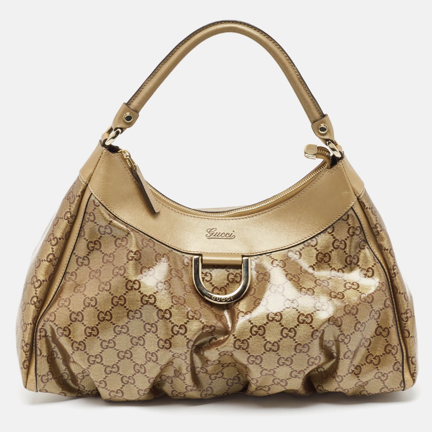 Luxury Gucci Trending 2025 Beige/Gold GG Crystal Canvas Large D Ring Hobo